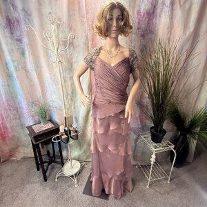 📌Mother of the Brides/ Groom -Cruise -Evening Tiered Dress Richly Beaded Sleeve